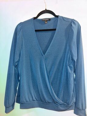 Banana Republic Teal Wrap-Front Long Sleeve Top